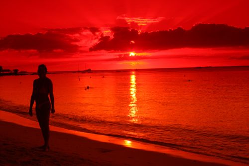 coucher de soleil sur la plage de Trou aux biches