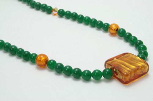 Collier de perles de Jade, Murano et Swarovski