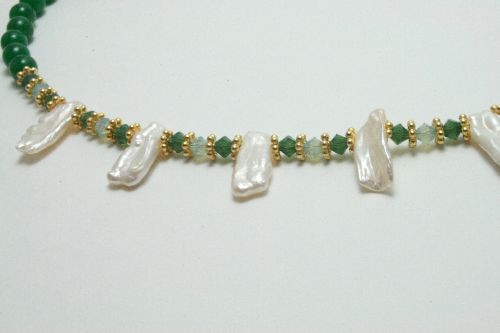 Collier perles de culture, jade et swarovski