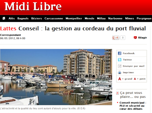 Conseil municipal, Port Ariane dans le Midi Libre le 06/05/2012