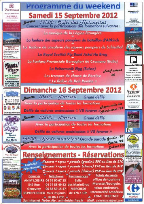 Flyer de la programmation du Festival Internation de Musique Militaire de Porcieu envoyé par Roland notre guide