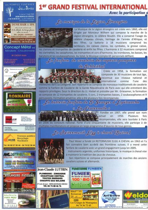 Flyer de la programmation du Festival Internation de Musique Militaire de Porcieu envoyé par Roland notre guide