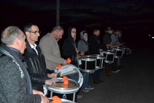 Drummers of Askol Ha Brug Pipe Band in the night