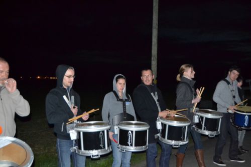 Drummers of Askol Ha Brug Pipe Band in the night