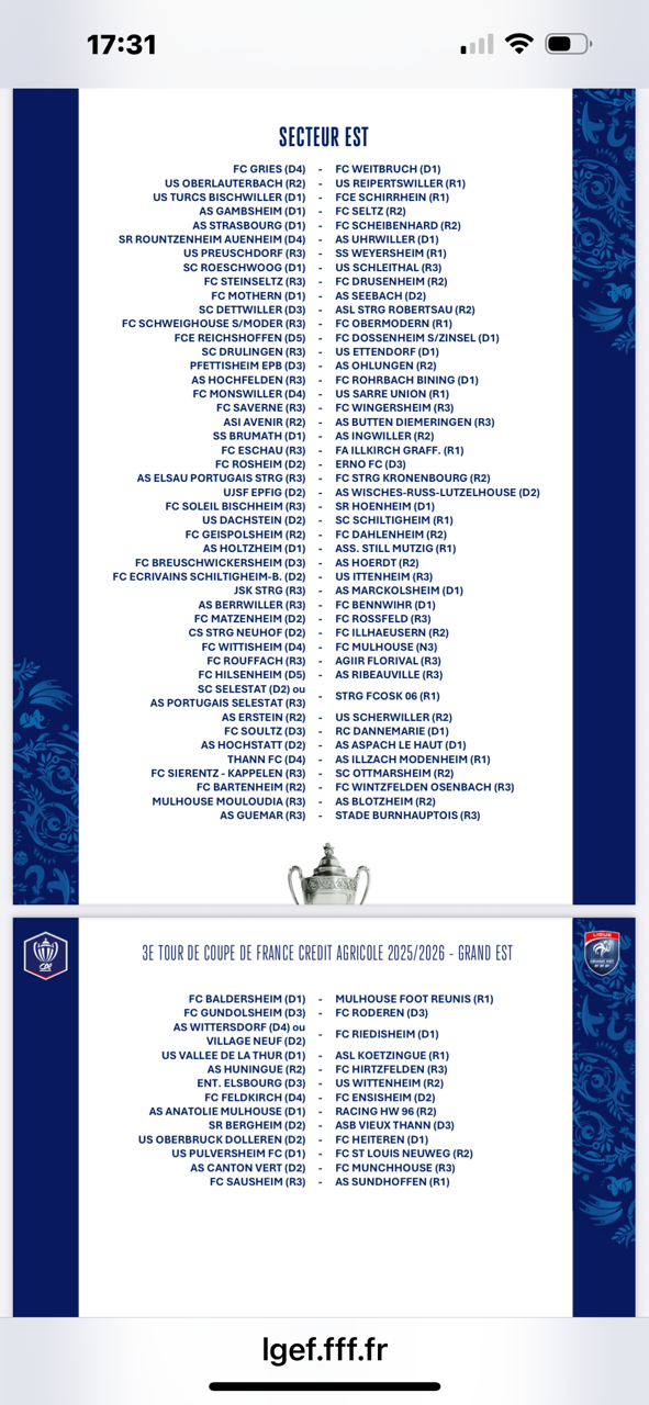 Le tirage du 3e tour de la coupe de France, (14 spetemnre