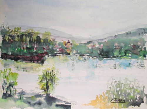 aquarelle de l'étang de Savigneux