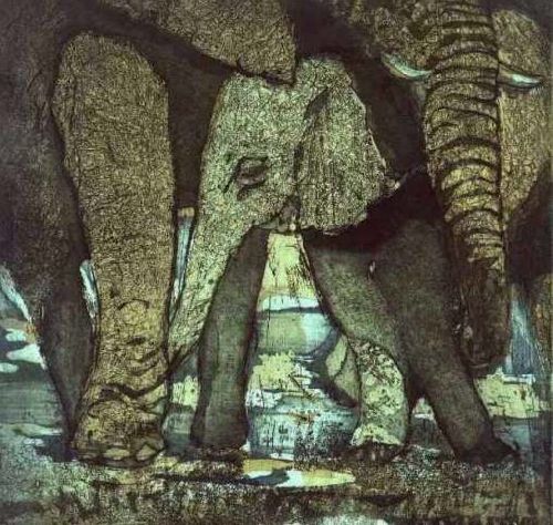 Les Eléphants - (Aquatinte et pointe sèche - 20x20) - tirage sur 25