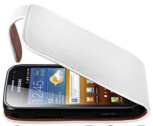 Etui, housse en cuir Blanc pour téléphone Samsung Galaxy Ace 2 i8160