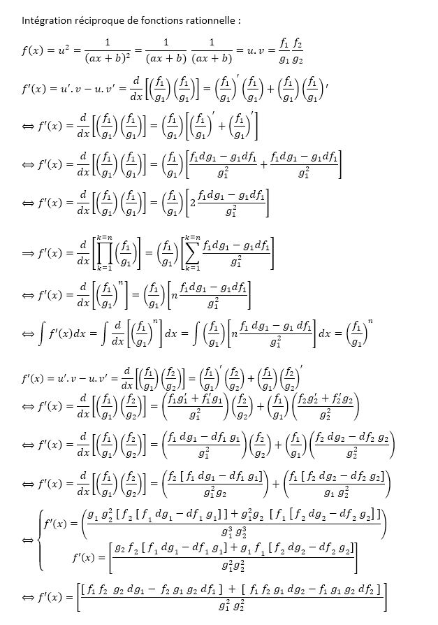 différentielle de f(x) sur g(x)