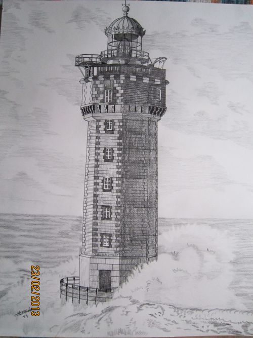 phare de la Jument.40x50cm.crayon graphite