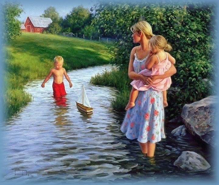 mère et ses deux enfants dans la rivière.jpg