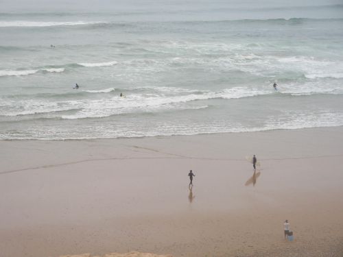 Un groupe de surfeurs sur la plage