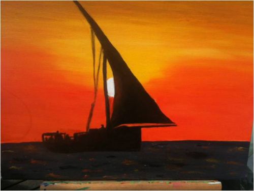 le  voilier : peinture à l'huile