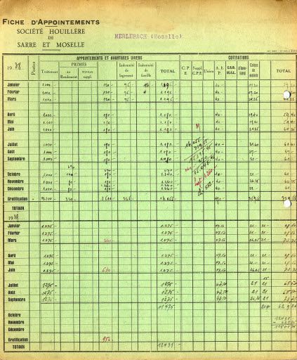 fiche d'appointement 1937 à 1939 verso