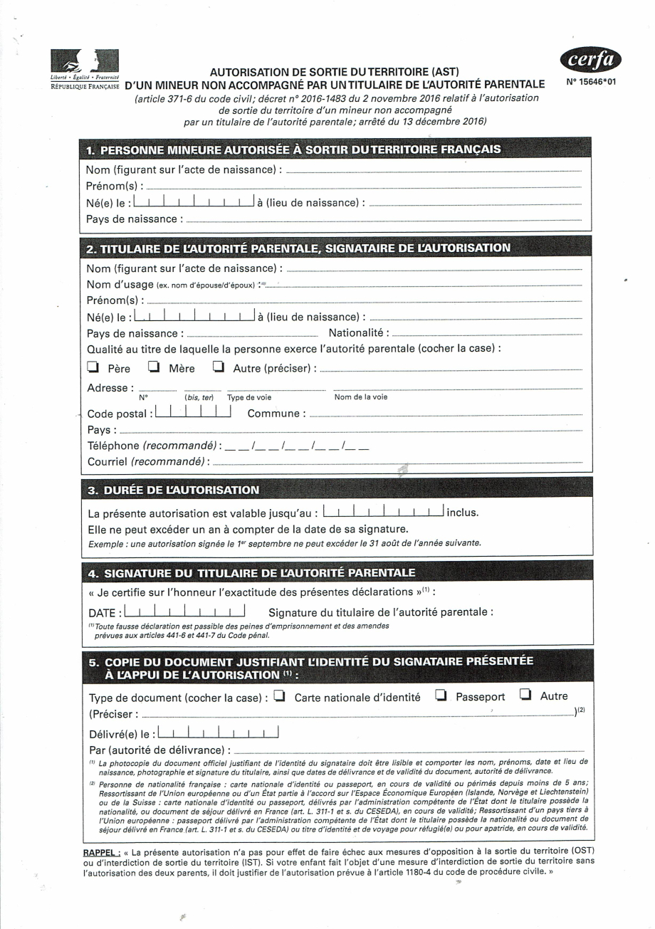 Autorisation de sortie du territoire