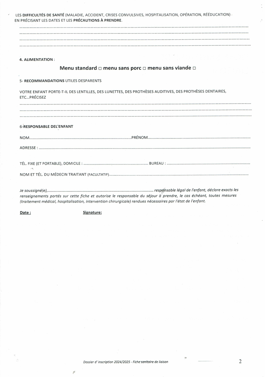 Fiche sanitaire de liaison suite