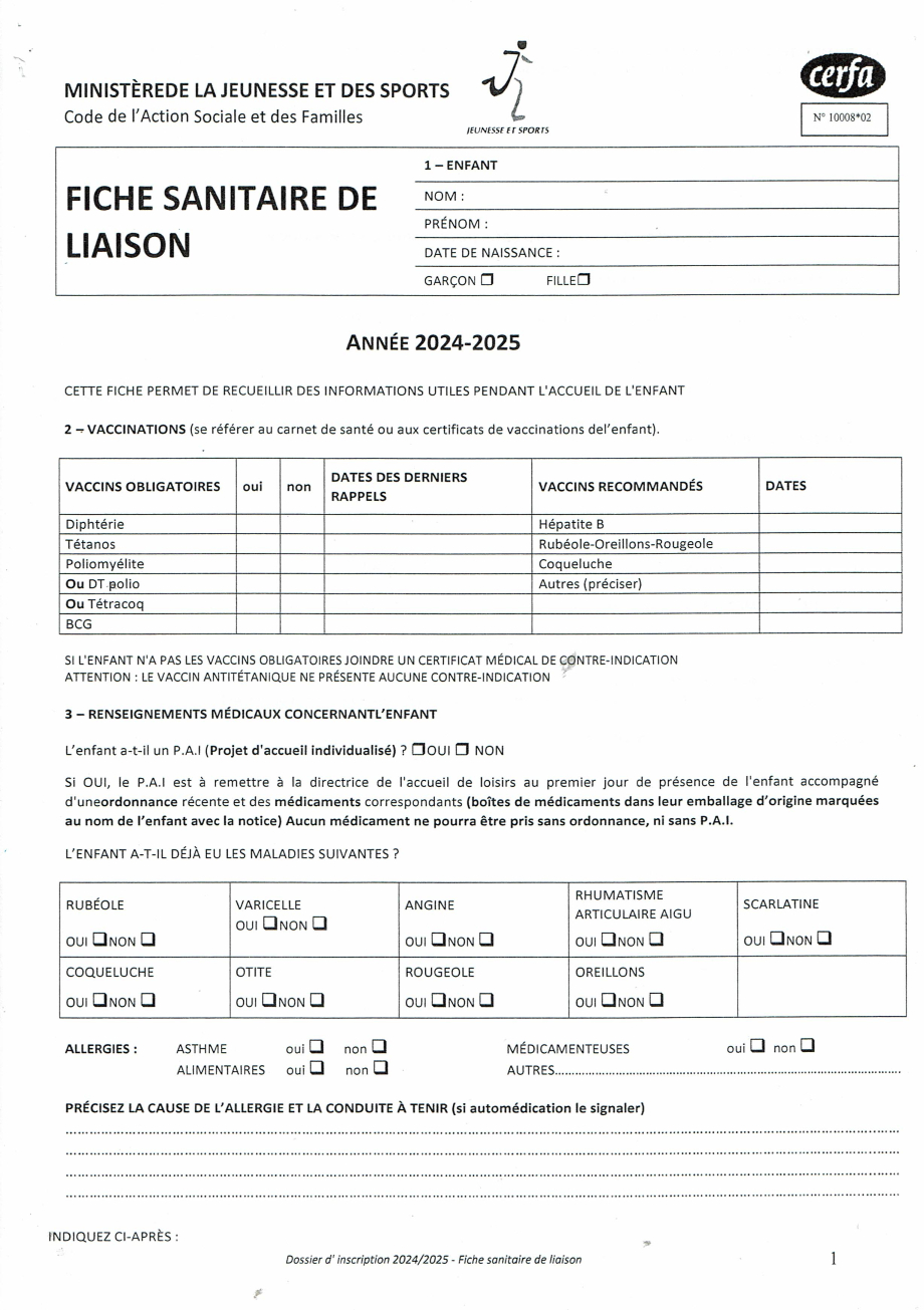 Fiche sanitaire de liaison