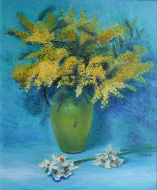 384 mimosa et vase jaune