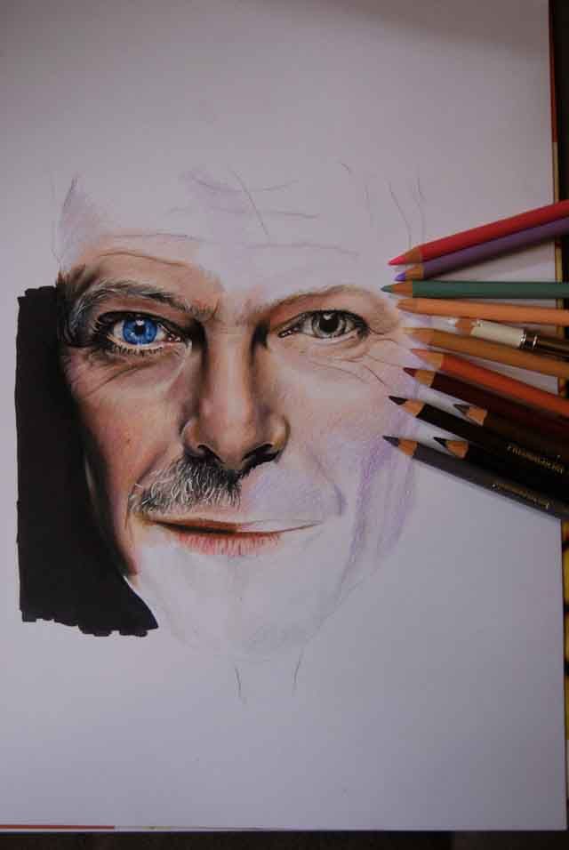 David Bowie dessin au Prismacolor et Promarker (en cours...)