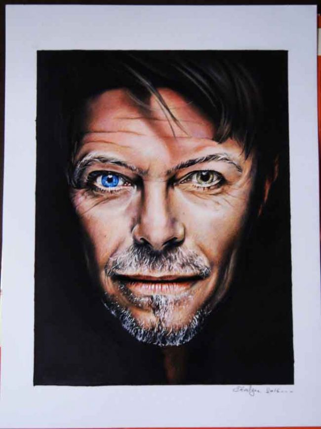 David Bowie dessin au Prismacolor et Promarker