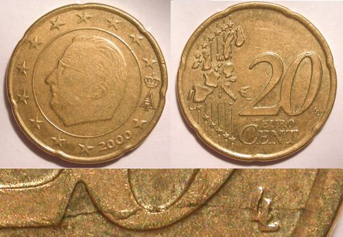 20 Cents Belgique 2000 Cassure & Surplus de Métal