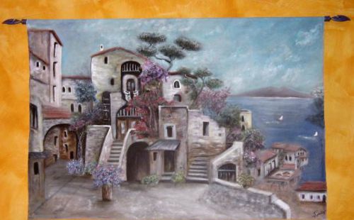 fresque paysage de Capri vue sur le Vésuve