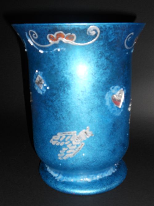 vase bleu cigale peinture sur verre