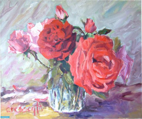 Les roses du jardin (huile 55x46)