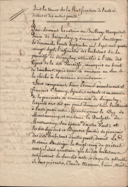 Bureau de Bienfaisance, ratification de l'acte du 30 septembre 1787