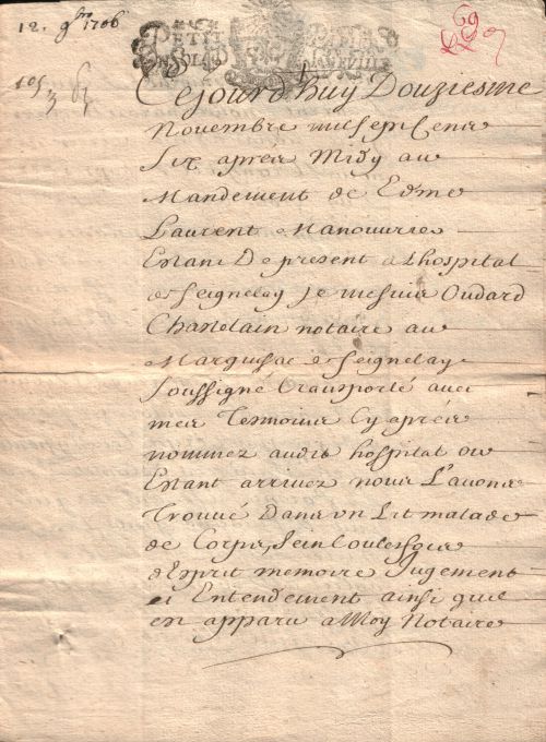 Bureau de Bienfaisance, testament de Edmé Laurent 12 novembre 1706