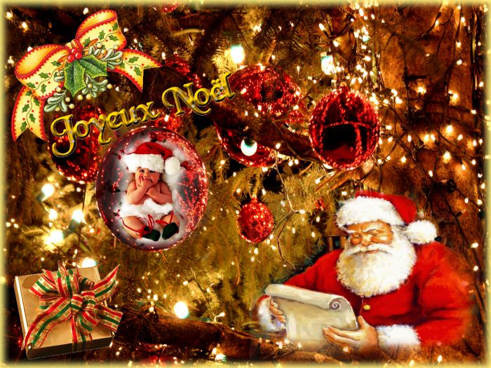 Fond d'écran-Wallpaper Père Noël décorations enfant et cadeaux