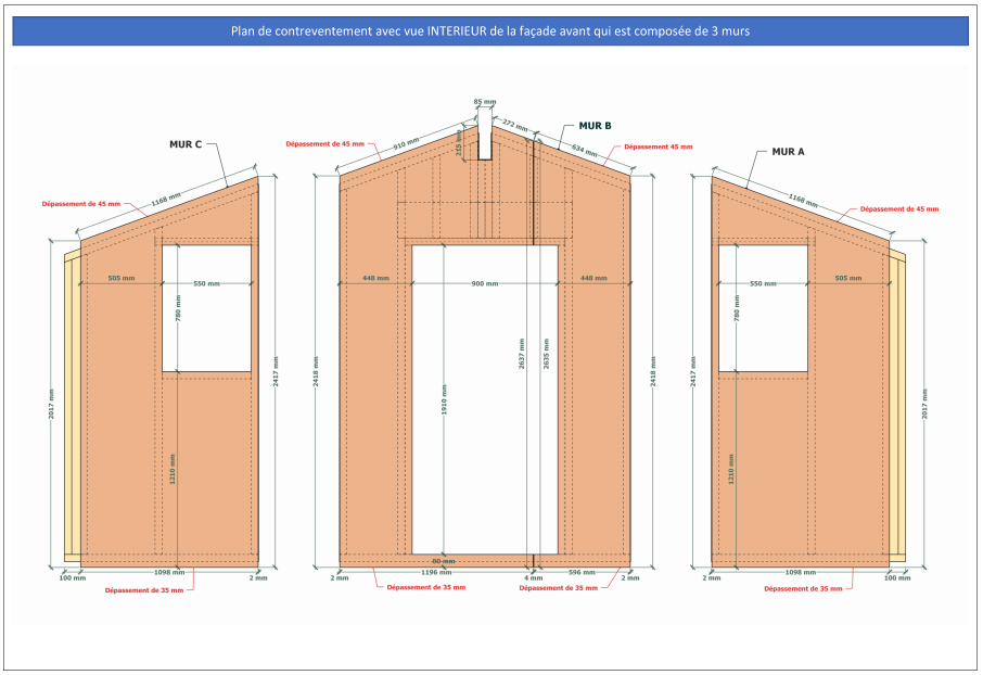 Plan de fabrication contreventement ossature bois abri de jardin 15 m2