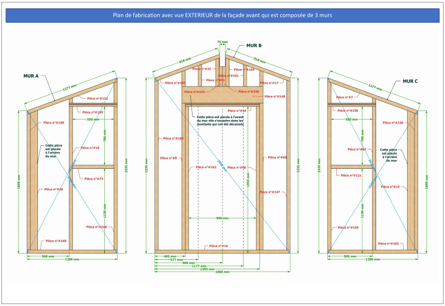 Plan de fabrication murs ossature bois abri de jardin 17 m2