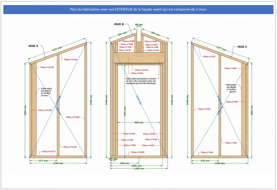 Plan de fabrication murs ossature bois abri de jardin 19 m2