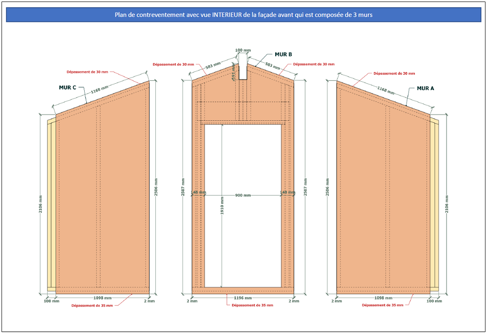 Plan de fabrication contreventement murs ossature bois abri de jardin 17 m2