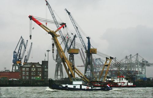 Ballet de grues dans le port de Hambourg