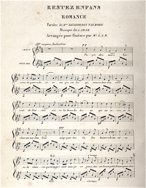 Restez-enfants: paroles de Desbordes-Valmore, musique d'Antoine Adam (Journal de chant, 1834), page 1 