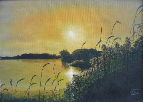 Coucher de soleil sur l'étang  (33X24)