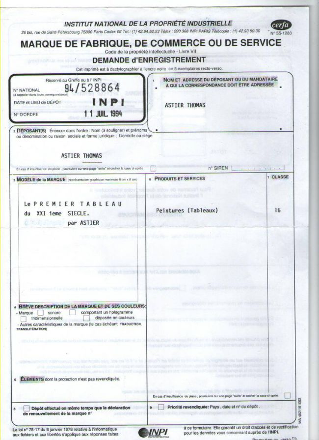 Preuve d'enregistrement auprès de l'INPI - Registration document to the NIIO