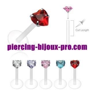 piercing labret ou tragus PTFE coeur brillant