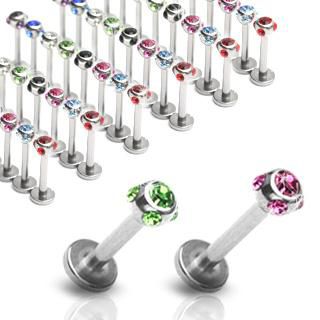 Piercing labret acier chirurgical 316L boule incrustée de 5 pierres (tête 4mm) existe en 2 tailles