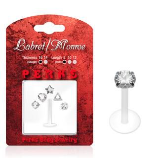 Piercing labret ou tragus PTFE 5 têtes interchangeables, 5 motifs transparents