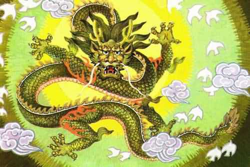 Dragon chinois dans une colère verte