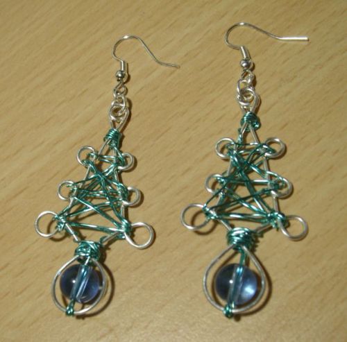 Boucles d'oreille en fil de cuivre et perle de verre