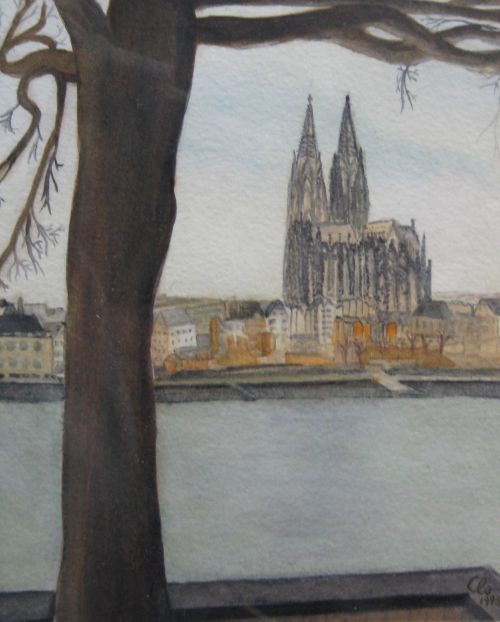 Le Rhin à Cologne (aquarelle)