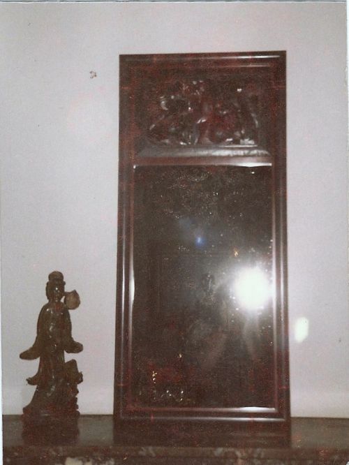 trumeau montage motif chinois avec miroir ancien / cadre peint main