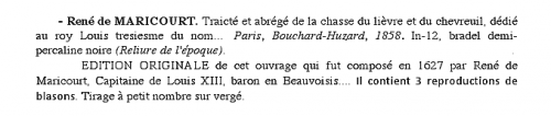 René de MARICOURT- Traicté et abrégé de la Chasse du Lièvre et du Chevreuil