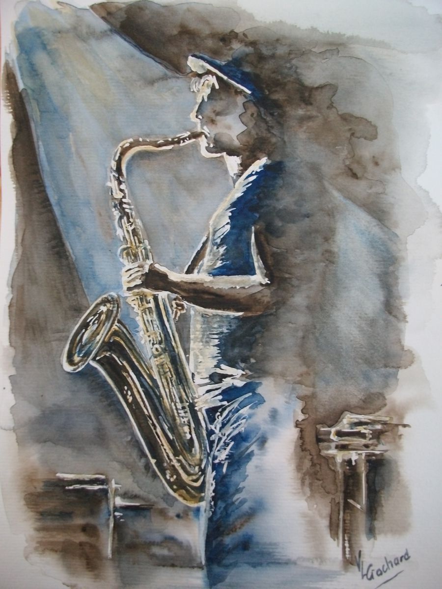 le saxophoniste - aquarelle