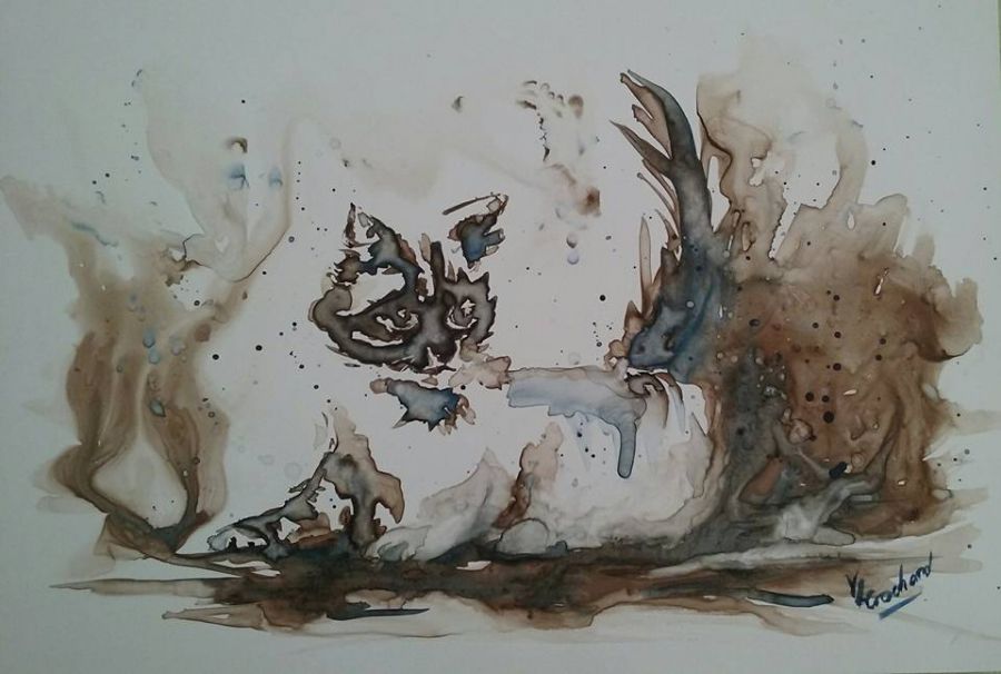 le chat, aquarelle sur papier yupo