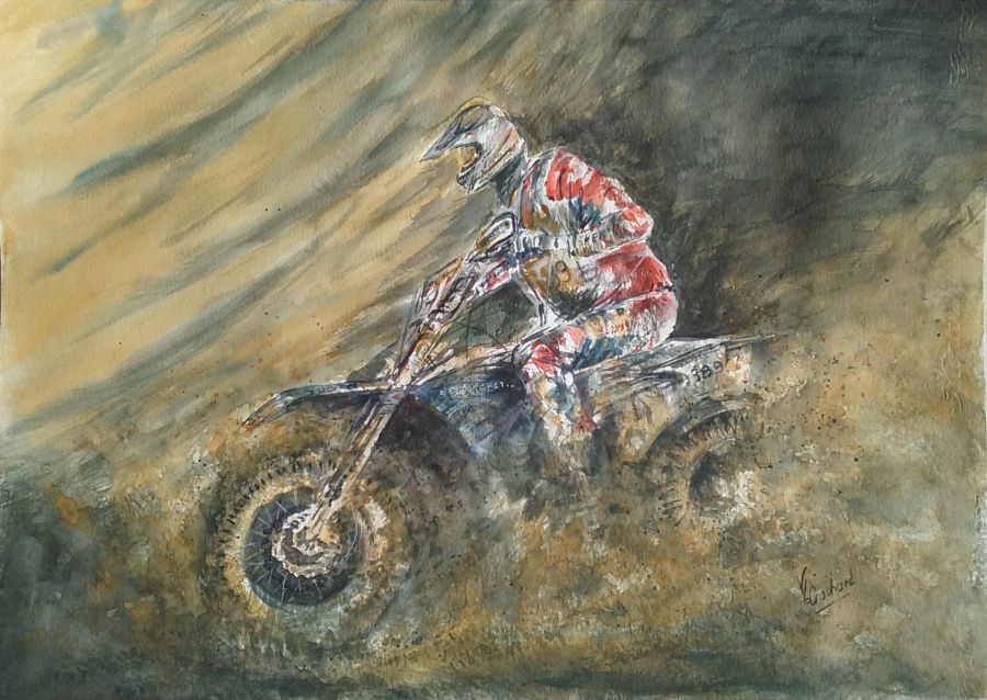 Moto cross 2 - aquarelle ( 50 x 35 cm)